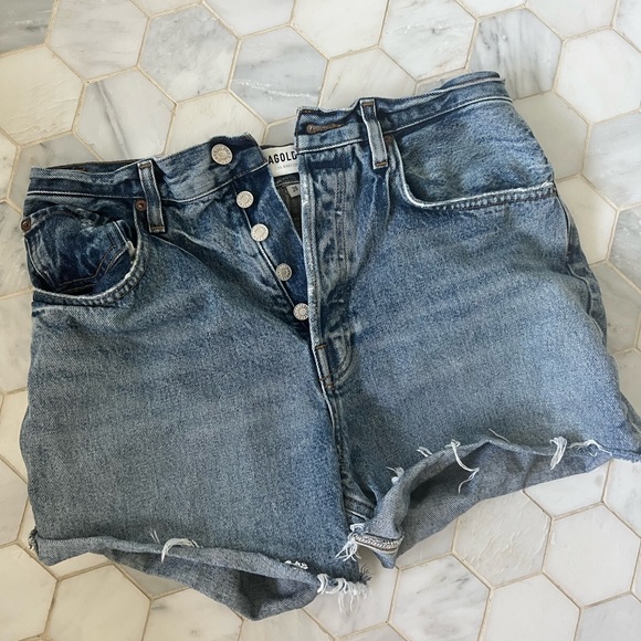 Agolde Riley high waisted denim jean shorts - Picture 1 of 6